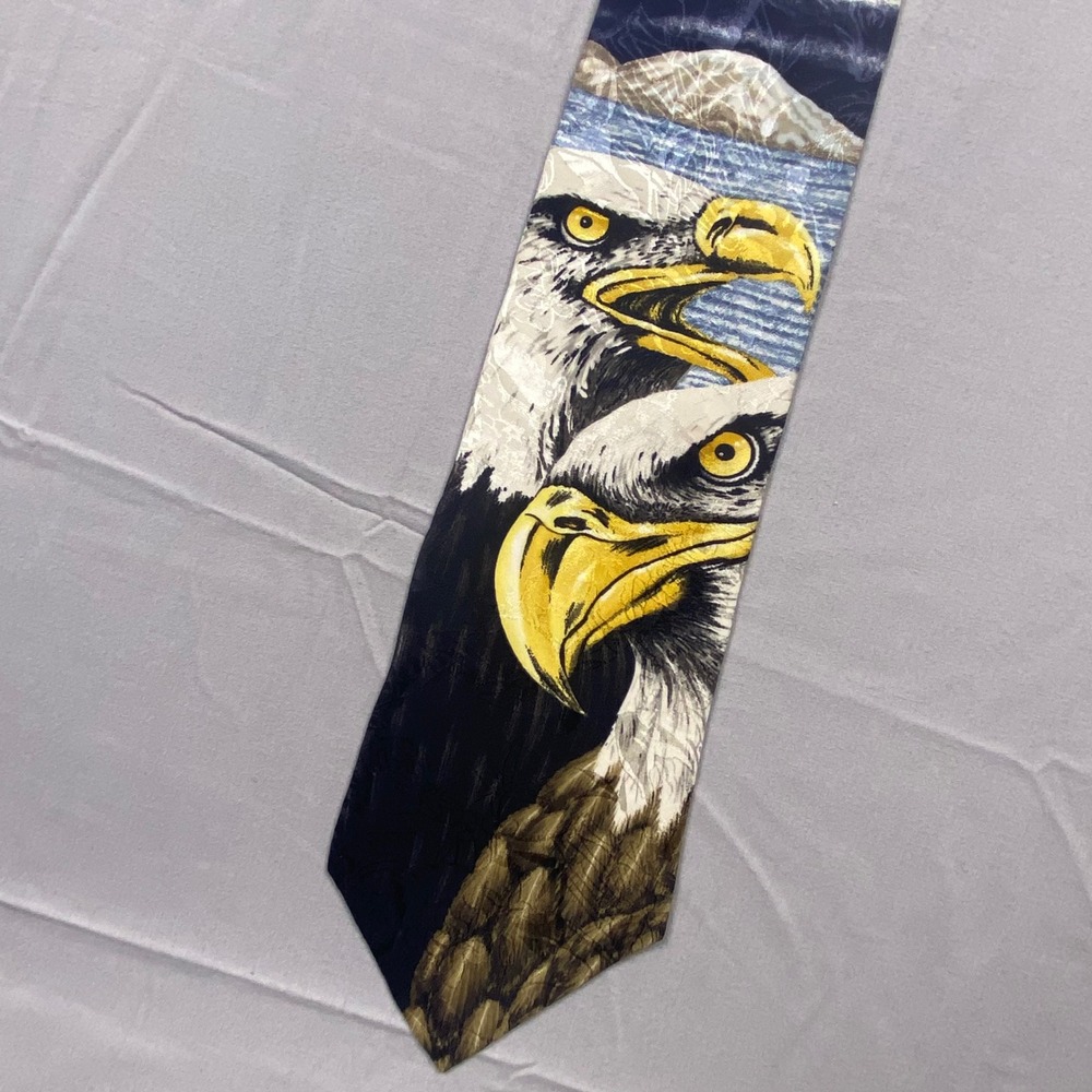 Vintage 1995 Marc Dennis Endangered Species Bald Eagle Silk Neck Tie American